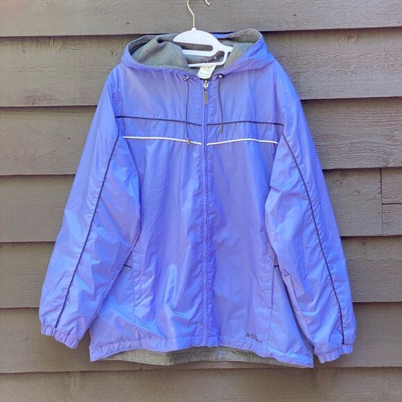 Vtg 90s Reversible Hooded Rain Jacket XL Periwinkle Blue Gray NWT Windbreaker - Picture 1 of 12